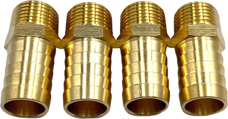 Bumugufu 4 قطع محولات خرطوم ذكر 1/2" NPT إلى 3/4" بارب، تركيبات أنابيب نحاسية 3/4" بارب إلى 1/2" NPT ذكر لأنظمة المياه والوقود - Image 1